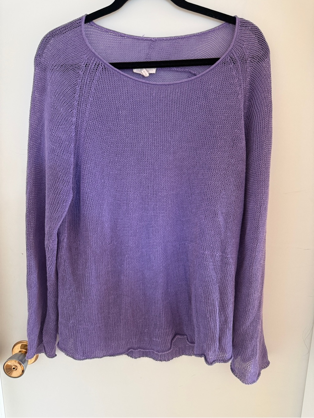 Eileen Fisher XL 100% Linen Lavender Open Knit Relaxed Sweater Purple